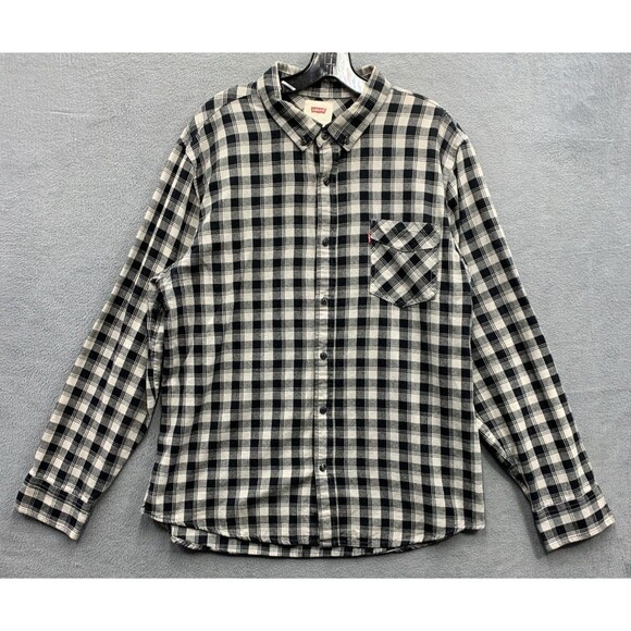 Levi's Button Down Shirt Mens Black Check Long Sleeve Chest Pocket Farm Chore XL - Picture 1 of 13